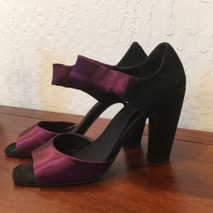 Nine West Black Suede Purple Satin heels, 6 1/2M